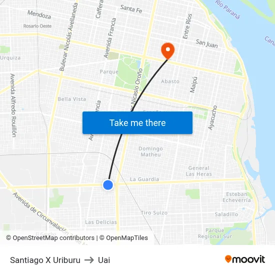 Santiago X Uriburu to Uai map