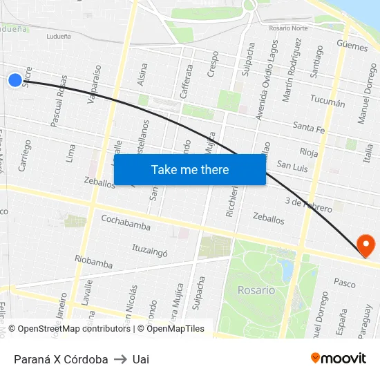Paraná X Córdoba to Uai map