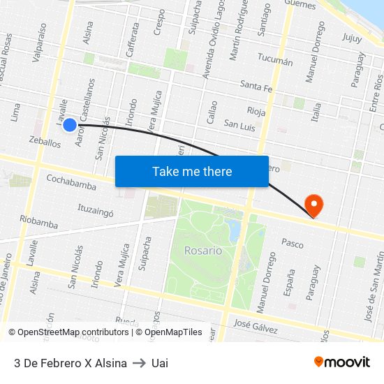 3 De Febrero X Alsina to Uai map
