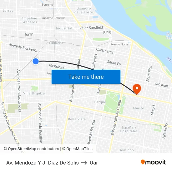 Av. Mendoza Y J. Díaz De Solís to Uai map