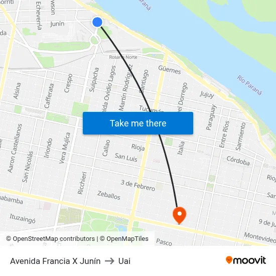 Avenida Francia X Junín to Uai map