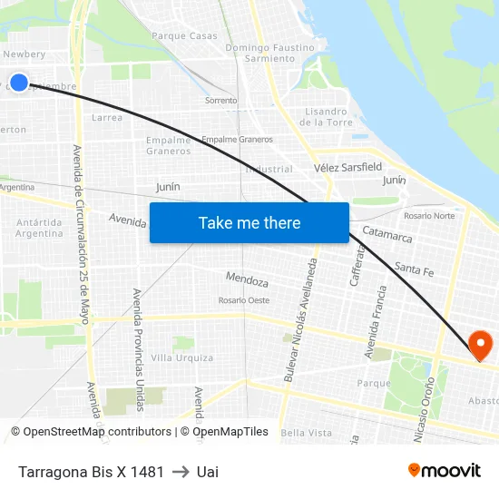 Tarragona Bis X 1481 to Uai map