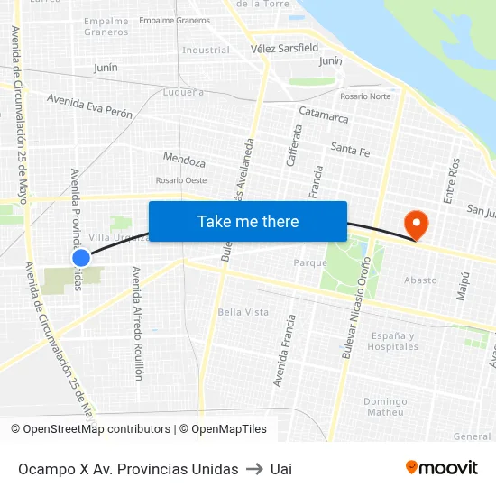 Ocampo X Av. Provincias Unidas to Uai map