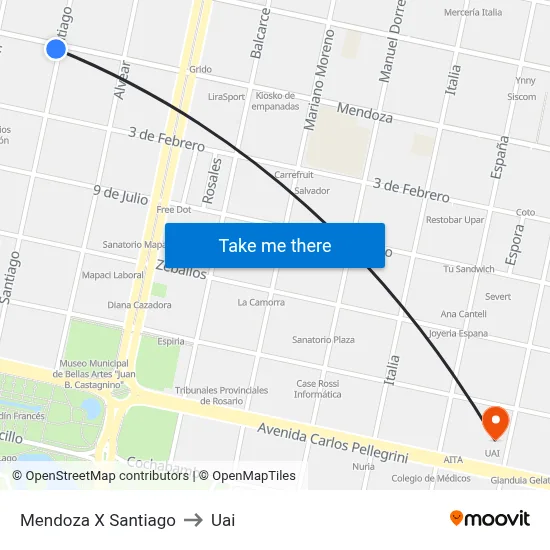 Mendoza X Santiago to Uai map