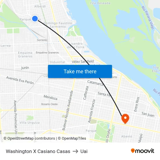 Washington X Casiano Casas to Uai map