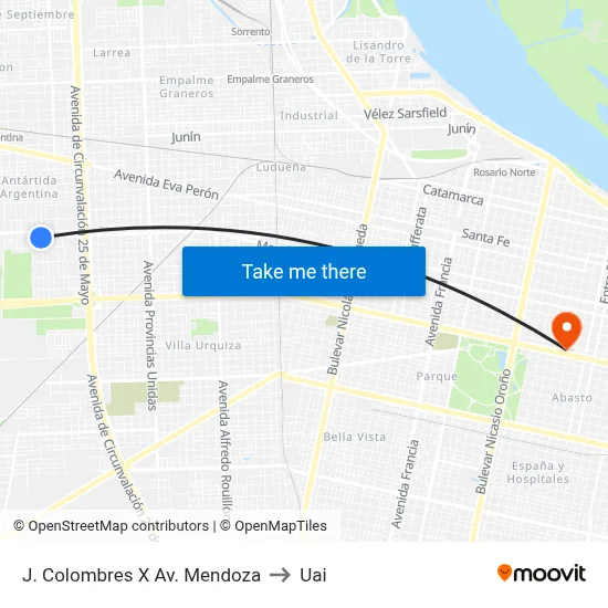 J. Colombres X Av. Mendoza to Uai map
