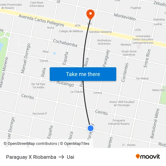 Paraguay X Riobamba to Uai map