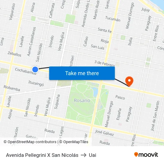 Avenida Pellegrini X San Nicolás to Uai map