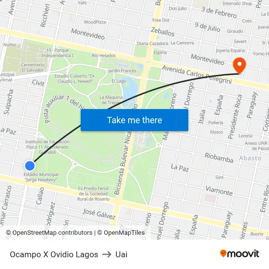 Ocampo X Ovidio Lagos to Uai map