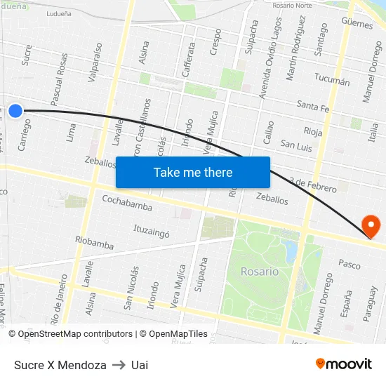 Sucre X Mendoza to Uai map