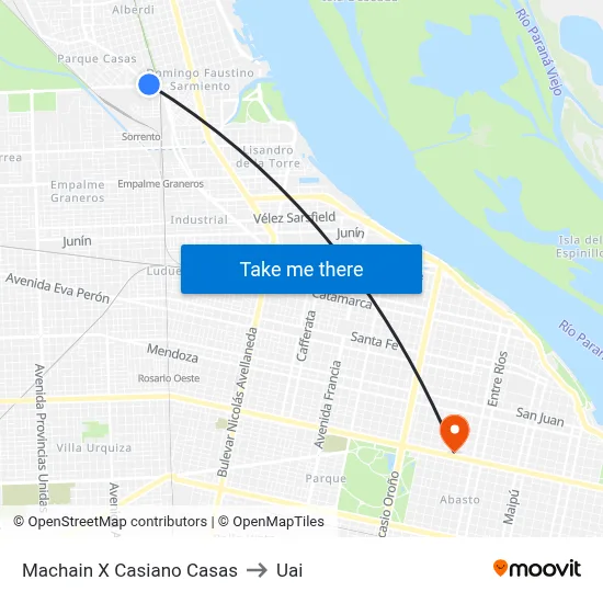 Machain X Casiano Casas to Uai map