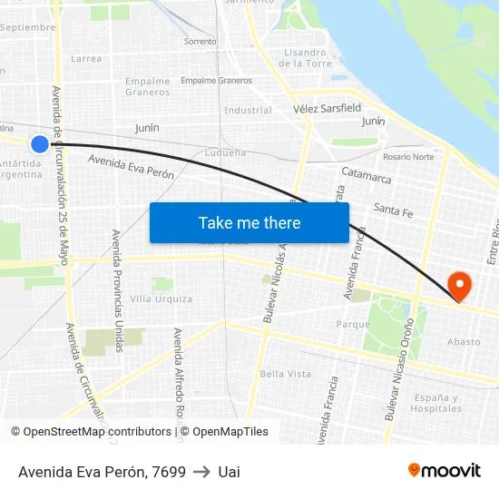 Avenida Eva Perón, 7699 to Uai map