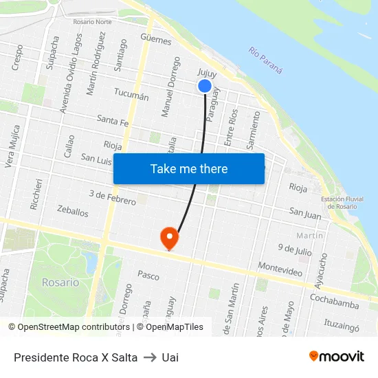 Presidente Roca X Salta to Uai map