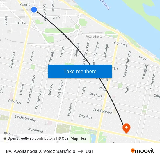 Bv. Avellaneda X Vélez Sársfield to Uai map