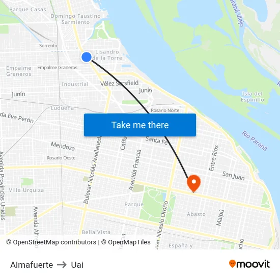 Almafuerte to Uai map