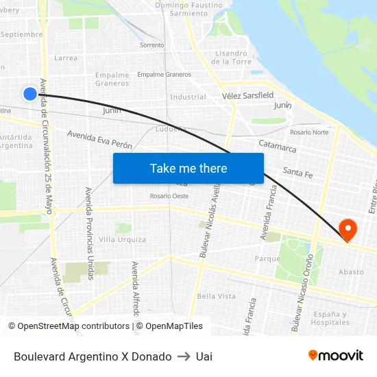 Boulevard Argentino X Donado to Uai map