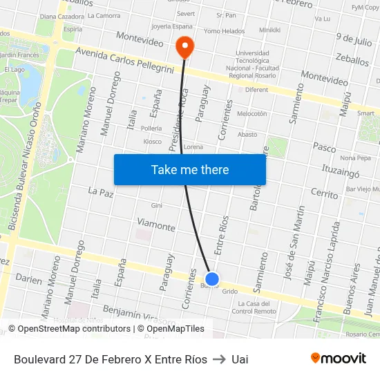 Boulevard 27 De Febrero X Entre Ríos to Uai map