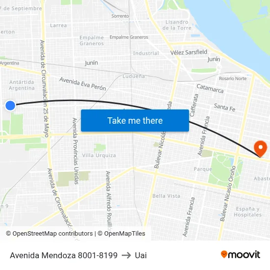 Avenida Mendoza 8001-8199 to Uai map
