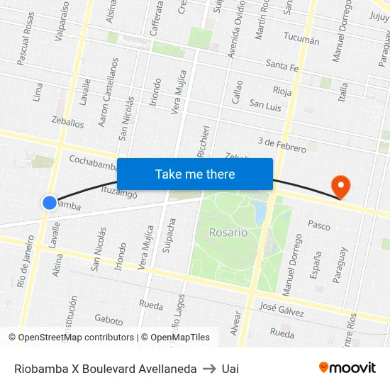 Riobamba X Boulevard Avellaneda to Uai map