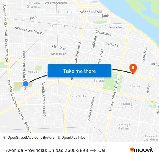 Avenida Provincias Unidas 2600-2898 to Uai map