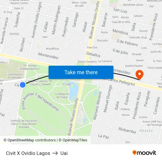 Civit X Ovidio Lagos to Uai map
