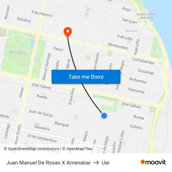 Juan Manuel De Rosas X Amenabar to Uai map