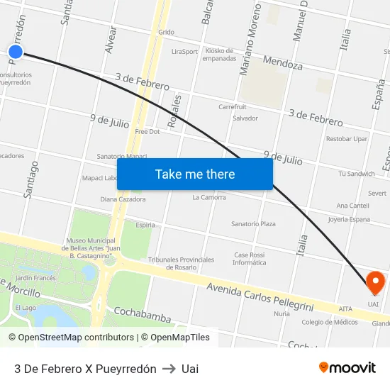 3 De Febrero X Pueyrredón to Uai map