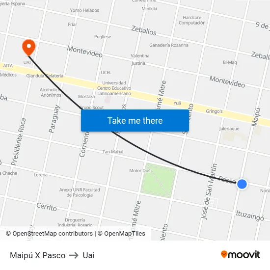 Maipú X Pasco to Uai map