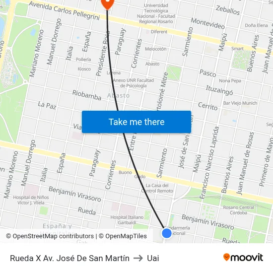 Rueda X Av. José De San Martín to Uai map