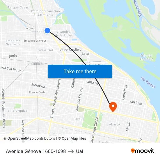 Avenida Génova 1600-1698 to Uai map