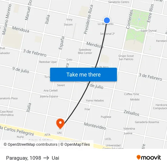 Paraguay, 1098 to Uai map