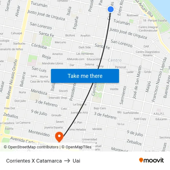 Corrientes X Catamarca to Uai map