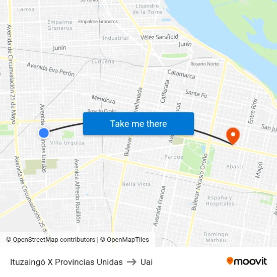 Ituzaingó X Provincias Unidas to Uai map