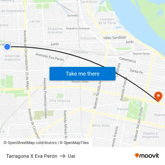 Tarragona X Eva Perón to Uai map