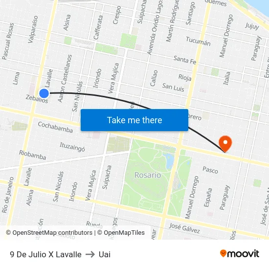 9 De Julio X Lavalle to Uai map