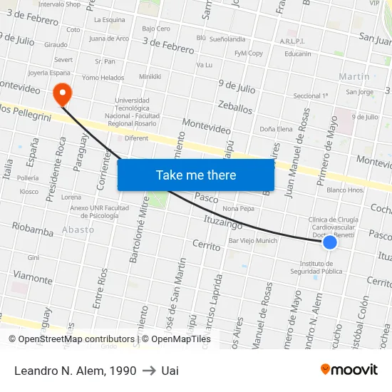 Leandro N. Alem, 1990 to Uai map