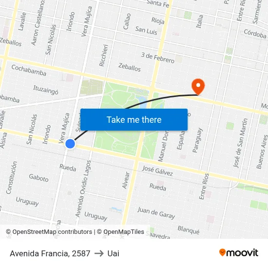 Avenida Francia, 2587 to Uai map