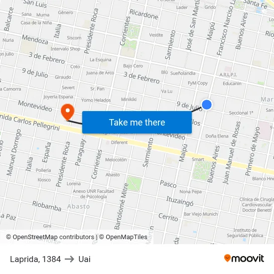 Laprida, 1384 to Uai map