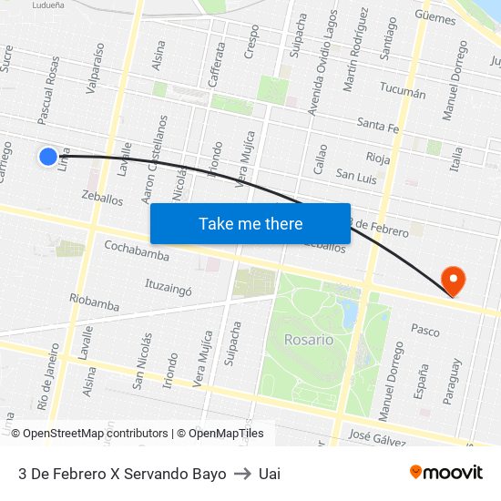 3 De Febrero X Servando Bayo to Uai map