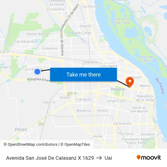 Avenida San José De Calasanz X 1629 to Uai map