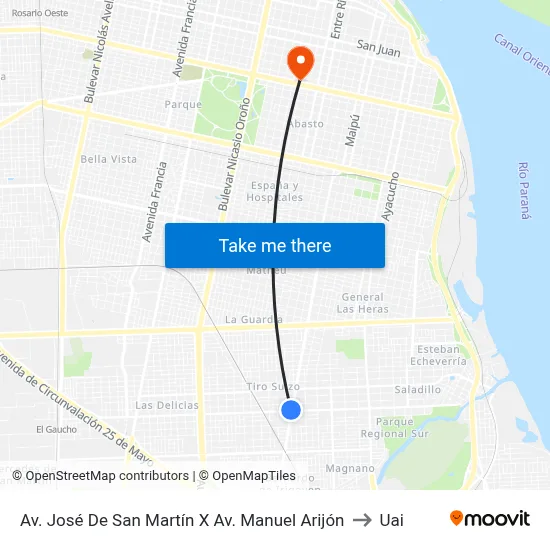 Av. José De San Martín X Av. Manuel Arijón to Uai map