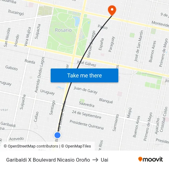 Garibaldi X Boulevard Nicasio Oroño to Uai map