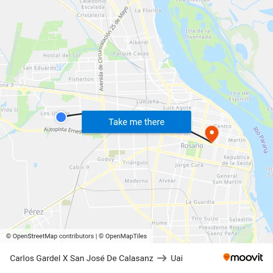 Carlos Gardel X San José De Calasanz to Uai map