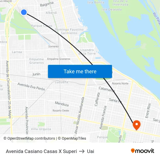Avenida Casiano Casas X Superí to Uai map