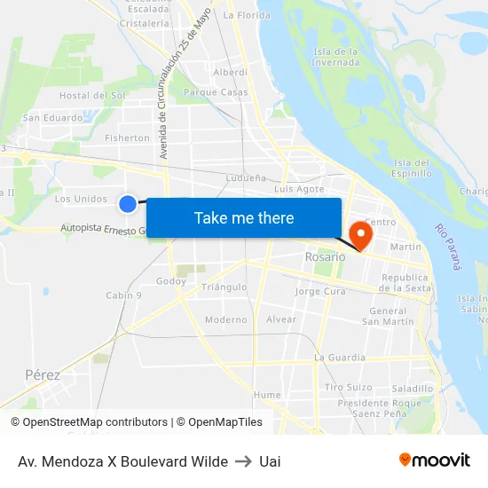 Av. Mendoza X Boulevard Wilde to Uai map