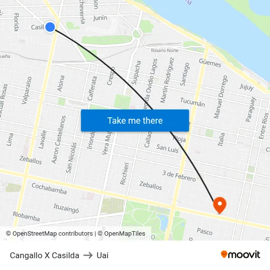 Cangallo X Casilda to Uai map