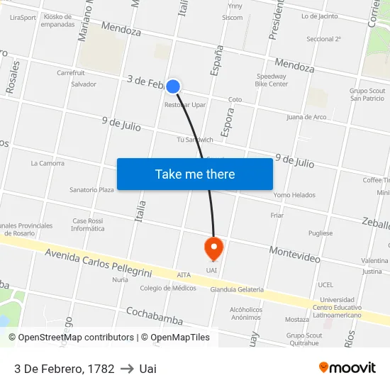 3 De Febrero, 1782 to Uai map