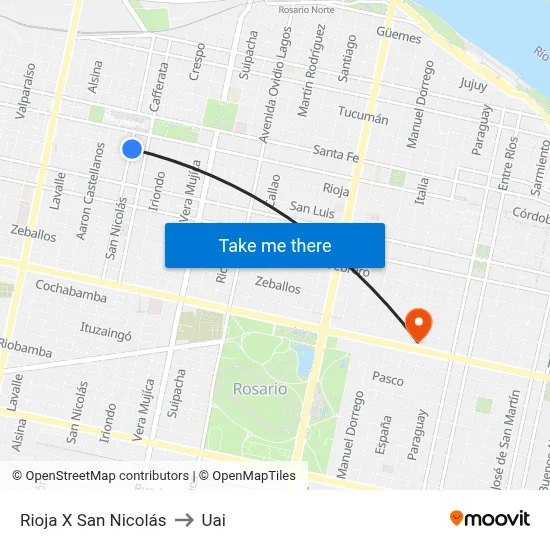 Rioja X San Nicolás to Uai map