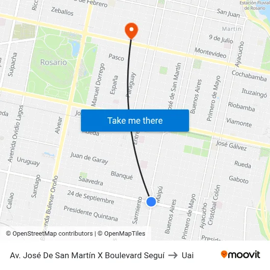 Av. José De San Martín X Boulevard Seguí to Uai map