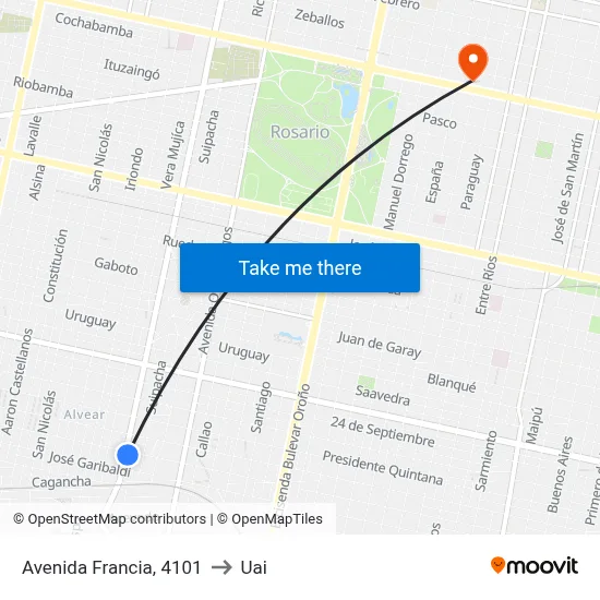 Avenida Francia, 4101 to Uai map